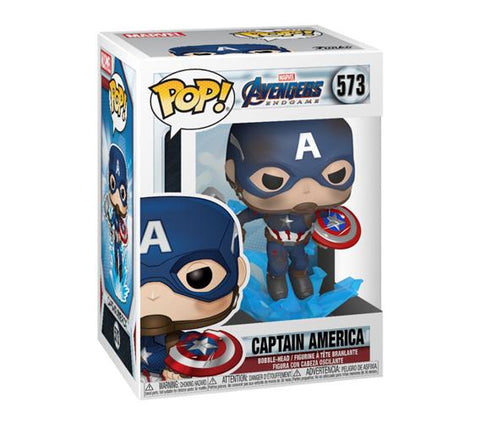 MARVEL - AVENGERS ENDGAME - POP FUNKO 573 CAPTAIN AMERICA W/ BROKEN SHIELD & MJOLNIR 9CM