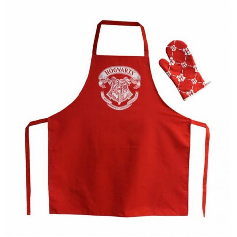 HARRY POTTER - APRON AND OVEN GLOVE - PLASTIC BOX - HOGWARTS LOGO
